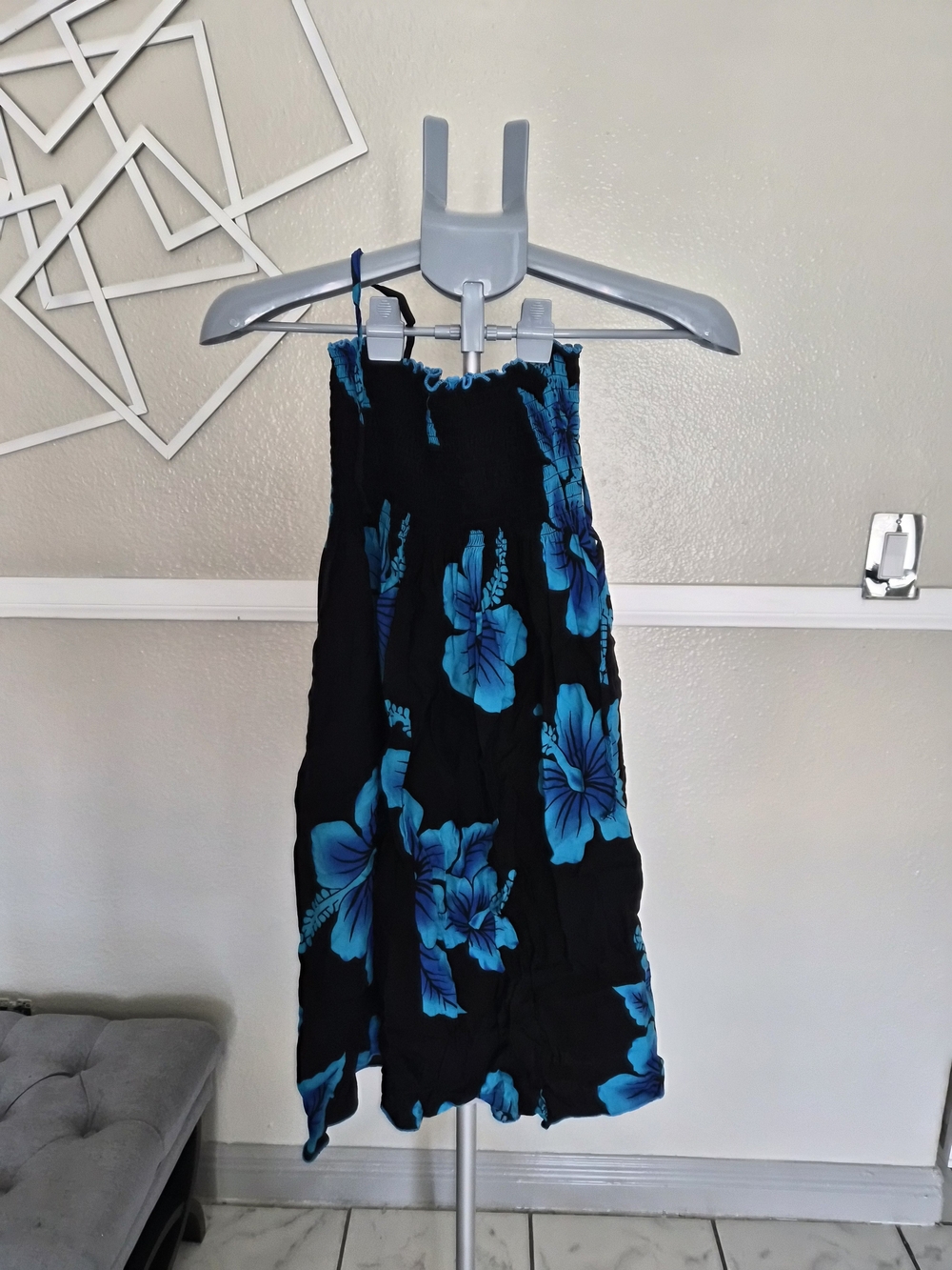 Girls Black Skirt with Blue Floral Print - Casual Summer Dress